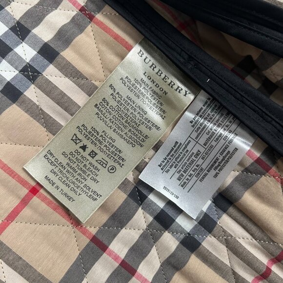 Womens Burberry Quilted Black Jacket Size M Nova Check Button - Picture 10 of 13